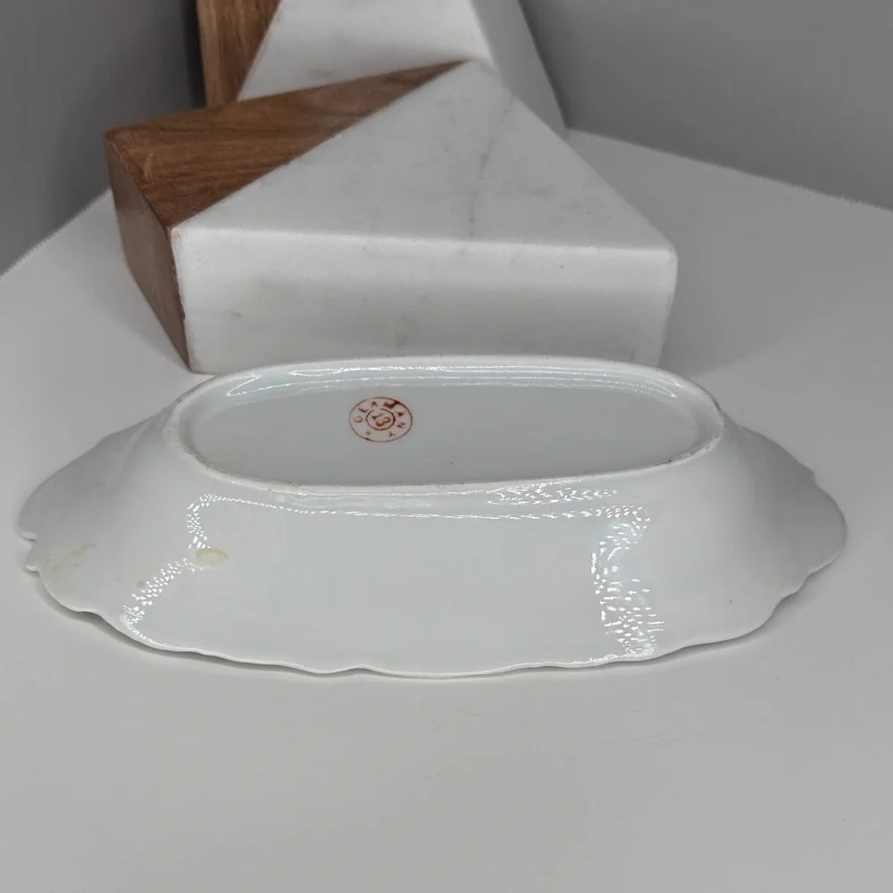 Early 1900s German Pink Shabby Roses Oval Dish
